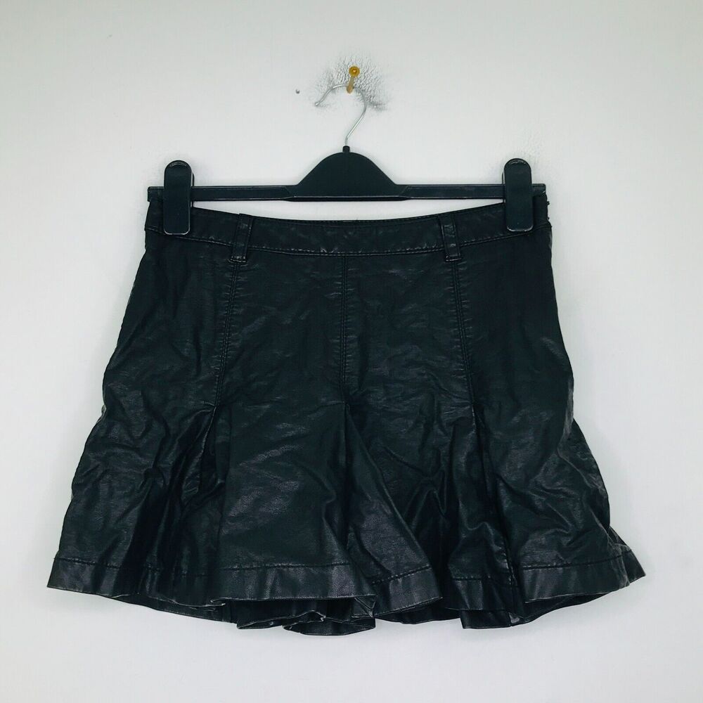 Free People Women's 2 Skirt Black Faux Leather But I Love It Mini Godet Goth BZ2